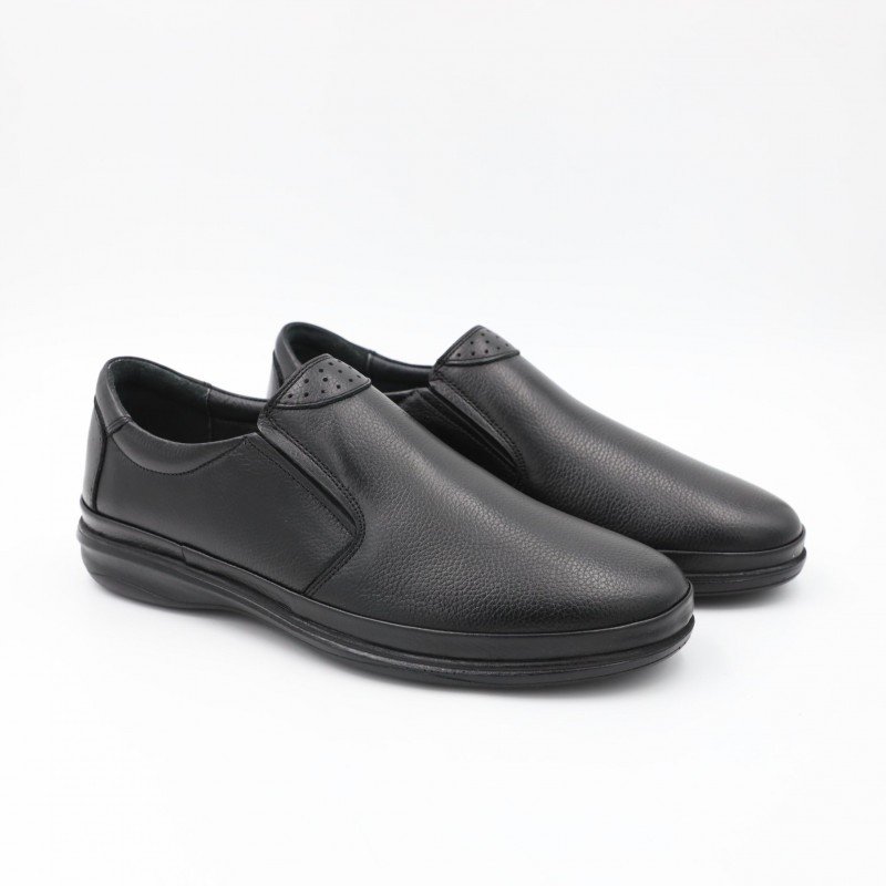 حذاء طبي جلد بدون رباط للرجال لون أسود