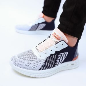 حذاء فاشن كاجوال جلد ونسيج للرجال لون كحلي ونعل أبيض