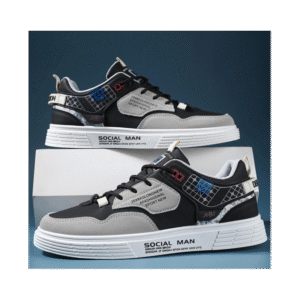 حذاء كاجوال جلد للرجال لون أسود وأبيض