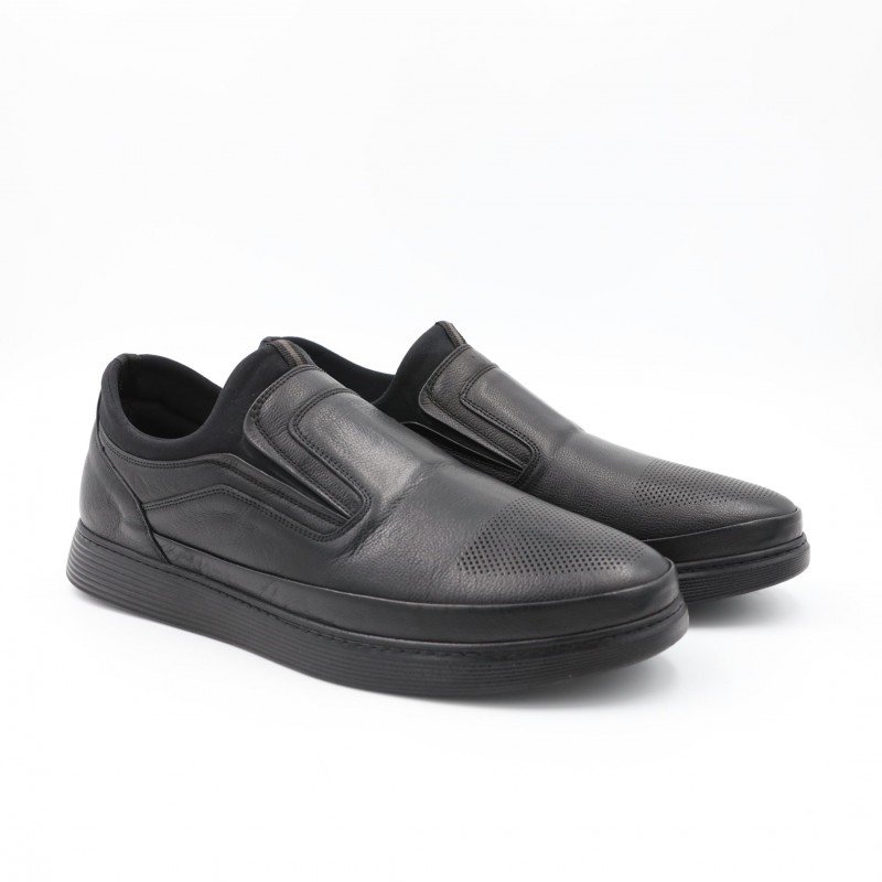 حذاء كاجوال طبي جلد بدون رباط للرجال لون أسود