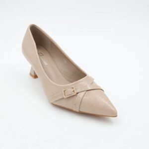 حذاء كعب رفيع متوسط للنساء لون عسلي