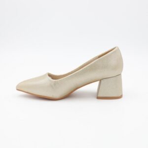 حذاء كعب ستاتي عريض متوسط لون ذهبي