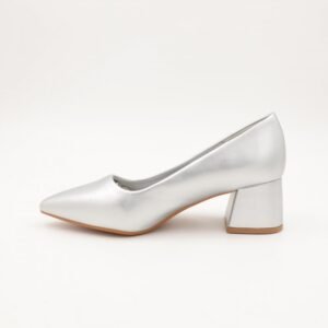 حذاء كعب ستاتي عريض متوسط لون فضي