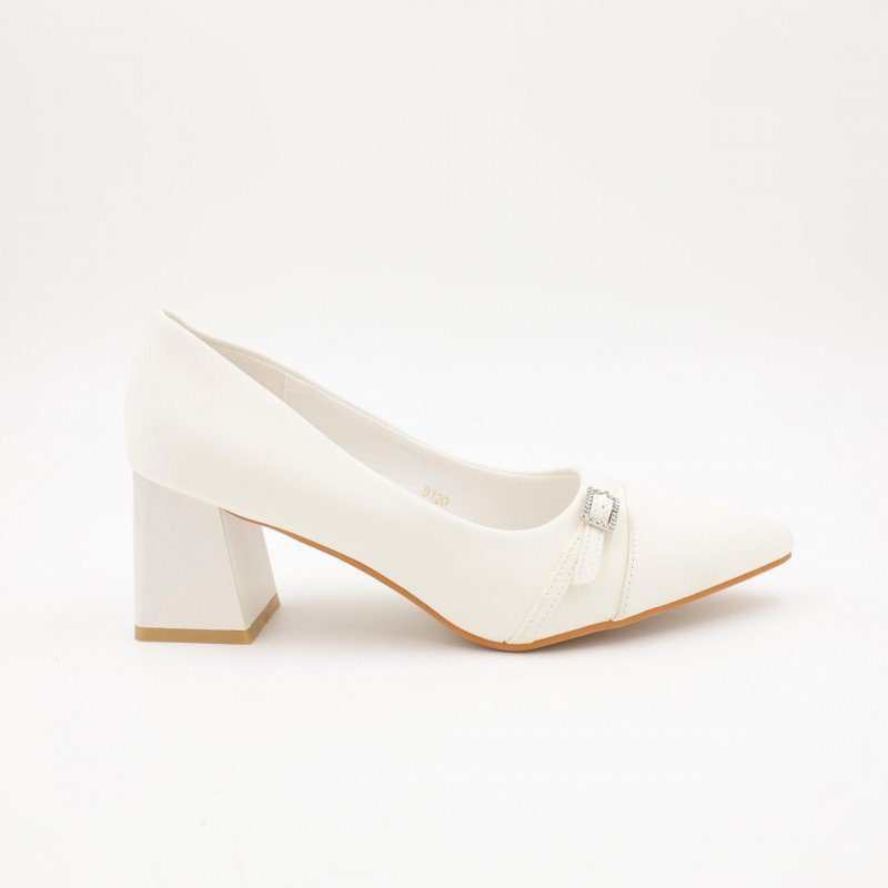 حذاء كعب عالي عريض لون ابيض