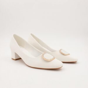 حذاء كعب عريض عالي للنساء لون ابيض