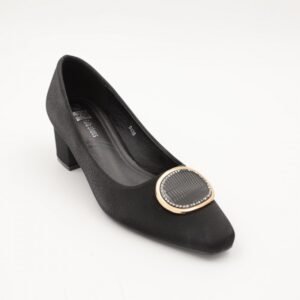 حذاء كعب عريض عالي للنساء لون اسود