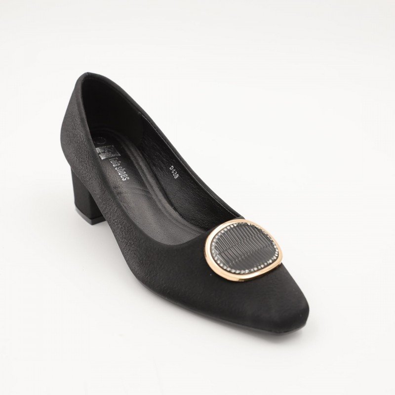 حذاء كعب عريض عالي للنساء لون اسود