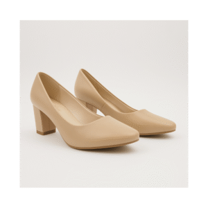 حذاء كعب عريض عالي للنساء لون بيج