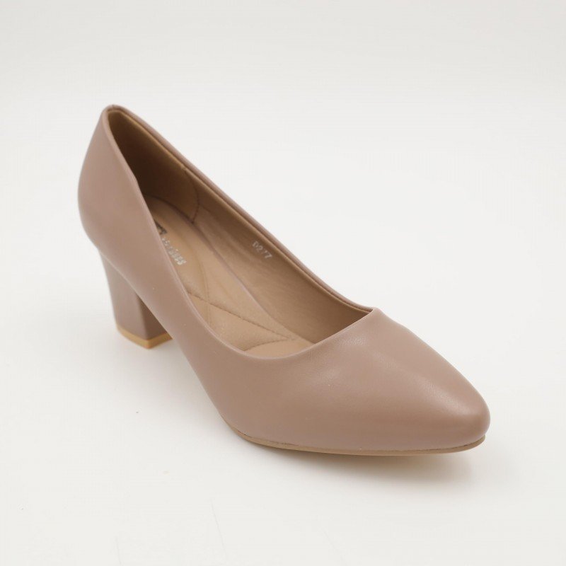 حذاء كعب عريض عالي للنساء لون بني