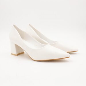 حذاء كعب عريض متوسط للنساء لون ابيض