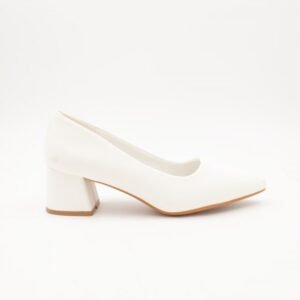حذاء كعب عريض متوسط للنساء لون اوف وايت
