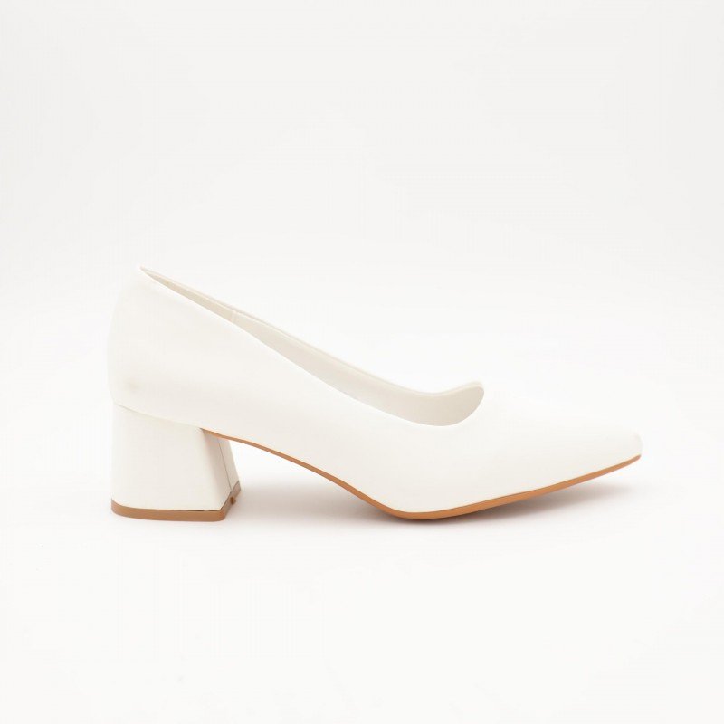 حذاء كعب عريض متوسط للنساء لون اوف وايت
