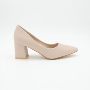 حذاء كعب عريض متوسط للنساء لون بيج