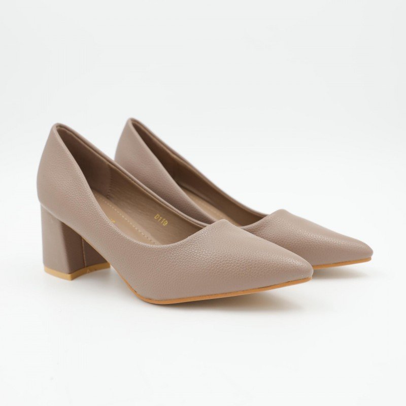 حذاء كعب عريض متوسط للنساء لون بيج