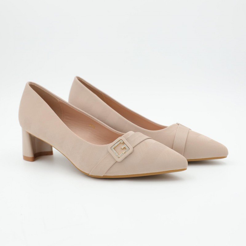 حذاء كعب عريض متوسط للنساء لون كاكي