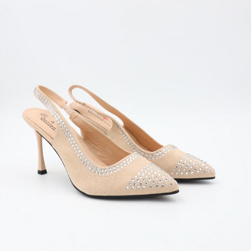 حذاء كعب للنساء لون بيج