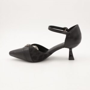 حذاء كعب متوسط بتصميم قلب مفتوح من الخلف للنساء لون أسود