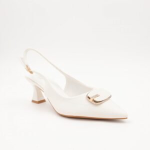 حذاء كعب متوسط رفيع ستاتي بتصميم مفتوح من الخلف لون ابيض