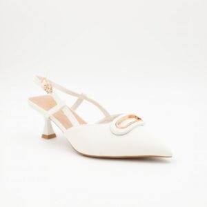 حذاء كعب متوسط رفيع نسائي بتصميم كلاسيكي مفتوح من الخلف لون ابيض