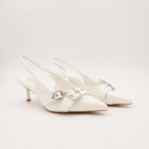 حذاء كعب متوسط رفيع نسائي بتصميم كلاسيكي مفتوح من الخلف لون ابيض