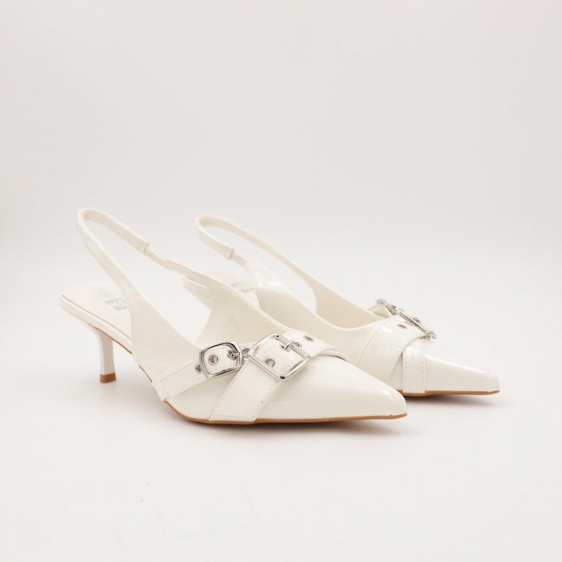 حذاء كعب متوسط رفيع نسائي بتصميم كلاسيكي مفتوح من الخلف لون ابيض