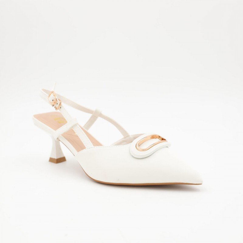 حذاء كعب متوسط رفيع نسائي بتصميم كلاسيكي مفتوح من الخلف لون ابيض