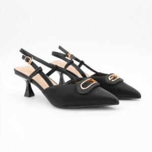 حذاء كعب متوسط رفيع نسائي بتصميم كلاسيكي مفتوح من الخلف لون اسود