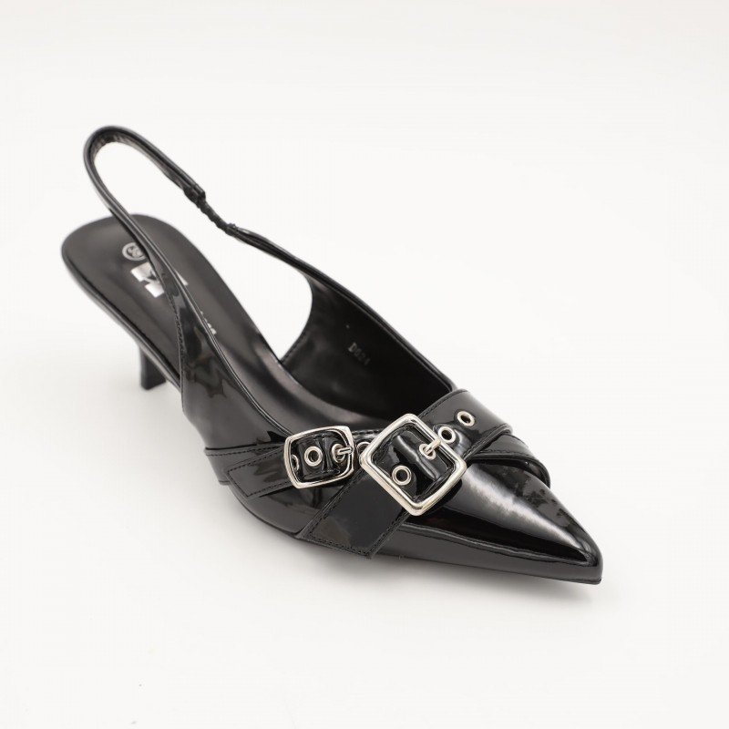 حذاء كعب متوسط رفيع نسائي بتصميم كلاسيكي مفتوح من الخلف لون اسود