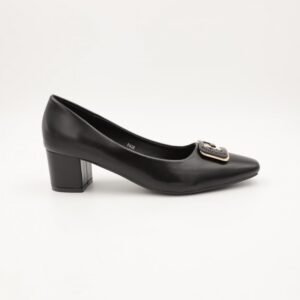 حذاء كعب متوسط نسائي بكعب عريض بتصميم لون اسود