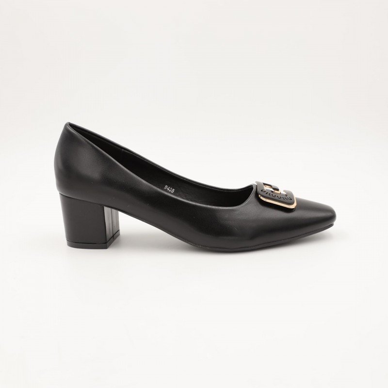 حذاء كعب متوسط نسائي بكعب عريض بتصميم لون اسود