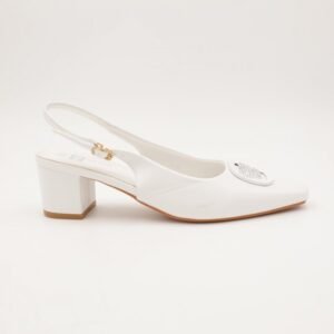 حذاء كعب متوسط نسائي بكعب عريض بتصميم مفتوح من الخلف لون ابيض