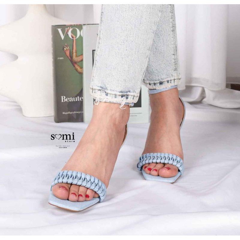 حذاء كعب مسمار 6 سم للنساء لون أزرق فاتح