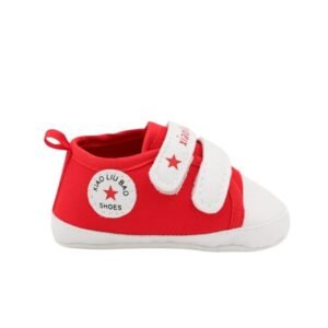 حذاء للأطفال لون أحمر وأبيض حديثي الولادة