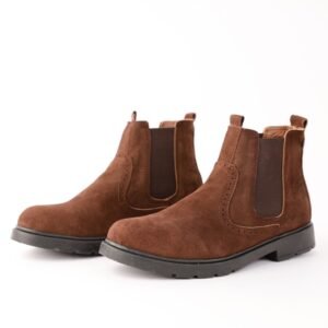 حذاء مخمل رسمي كاحل متوسط الارتفاع لون بني