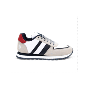 حذاء يو اس بولو جلد للرجال لون أبيض وكحلي وبيج