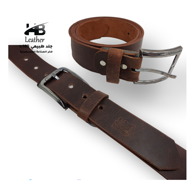 حزام رجالي جلد طبيعي عرض 3.7 لون بني