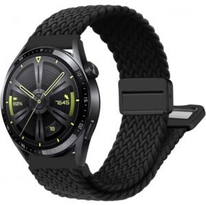 حزام ساعة ذكية هواوي GT4 - مصنوع من النايلون الناعم عالي الجودة وقابل للتمدد - لون أسود - مقاس 22mm