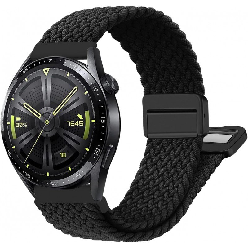حزام ساعة ذكية هواوي GT4 - مصنوع من النايلون الناعم عالي الجودة وقابل للتمدد - لون أسود - مقاس 22mm