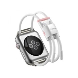 حزام لساعة Apple Watch لون أبيض + زهري , يناسب احجام الساعات 38/44mm