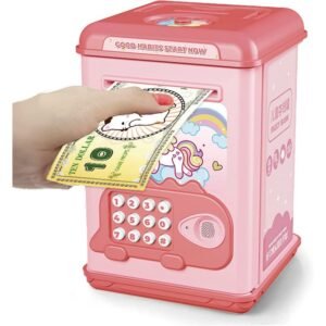 حصالة الكترونية مع بصمة لون زهري وأزرق