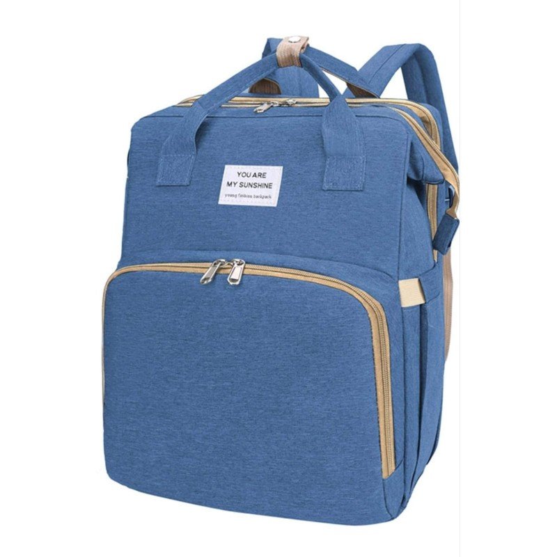 حقيبة ظهر لأغراض البيبي ( للحفاضات ) مع سرير للتغيير لون أزرق