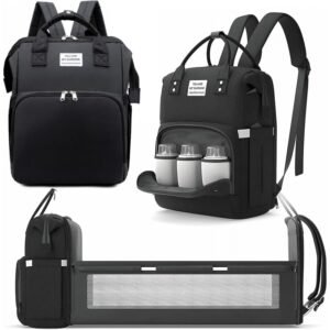 حقيبة ظهر لأغراض البيبي ( للحفاضات ) مع سريرللتغيير لون أسود