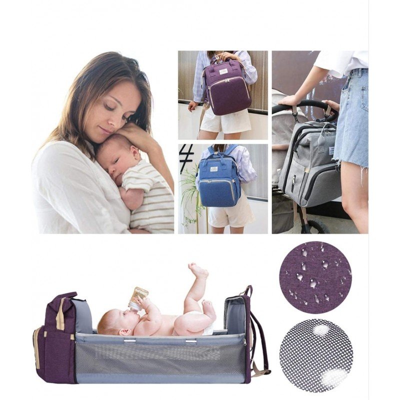 حقيبة ظهر لأغراض البيبي ( للحفاضات ) مع سريرللتغيير لون نهدي