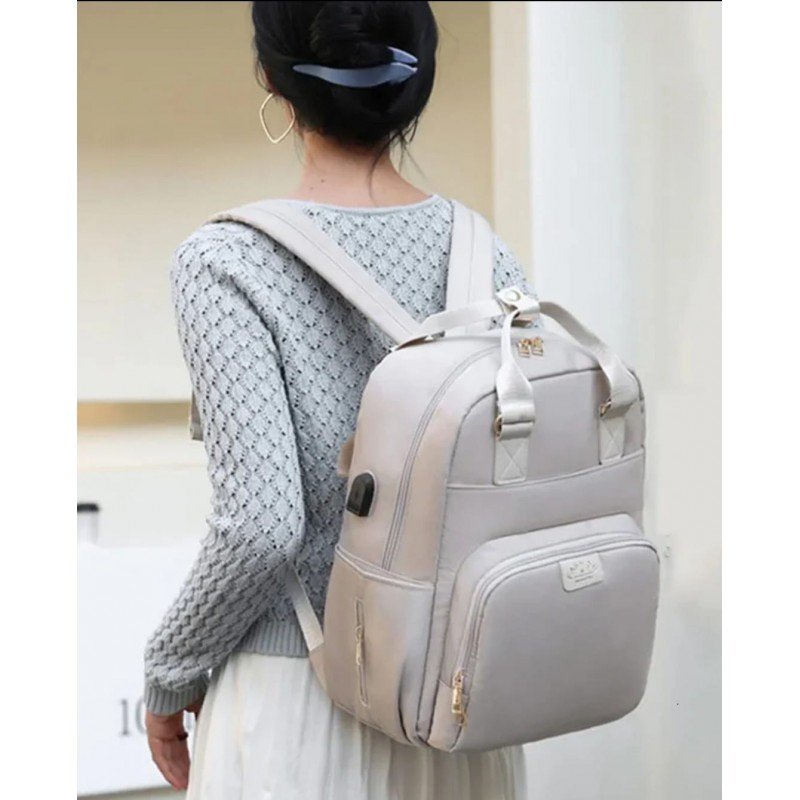 حقيبة ظهر متعددة الاستعمال مع مدخل USB لون كاكي