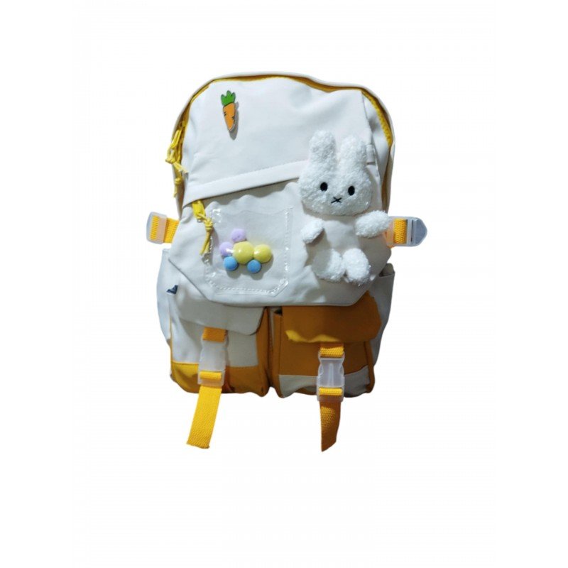 حقيبة مدرسية لون بيج وبرتقالي بتصميم دبدوب