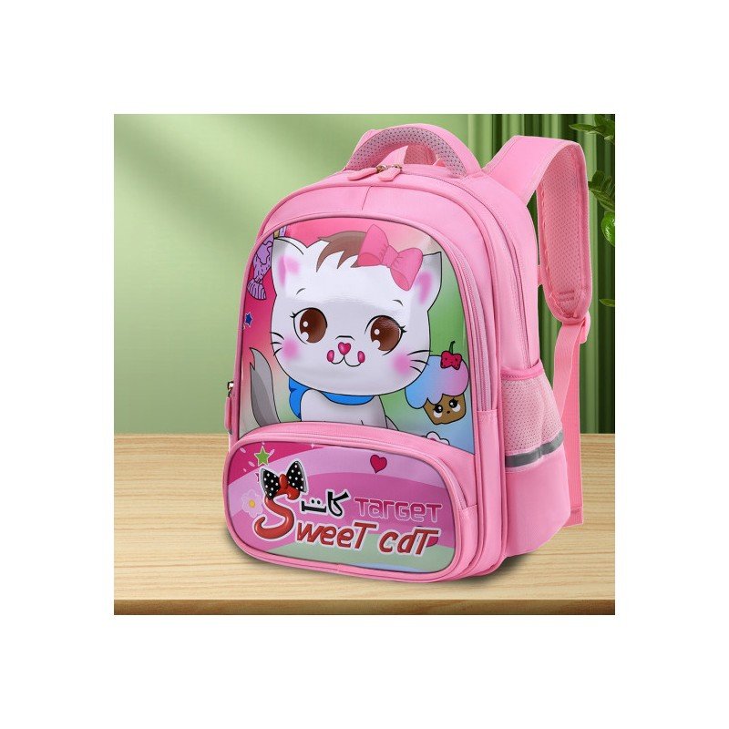 حقيبة مدرسية لون زهري بتصميم قطة