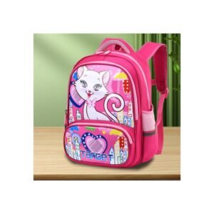 حقيبة مدرسية لون زهري بتصميم قطة