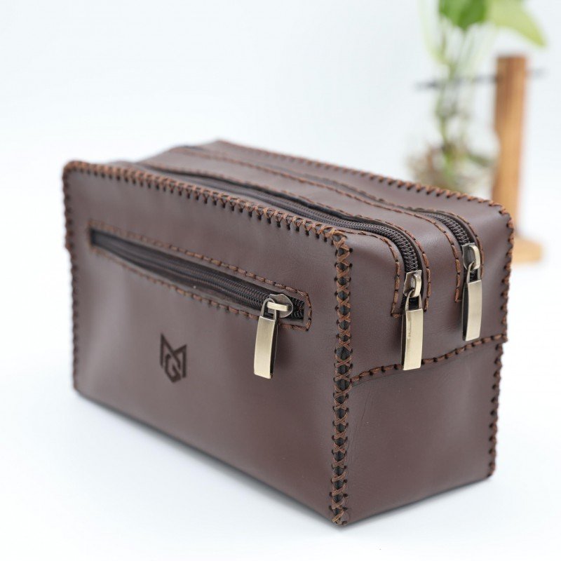 حقيبة يد جلد طبيعي للجنسين لون بني غامق