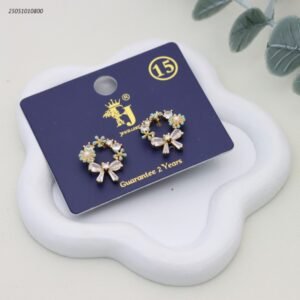 حلق على شكل حلقة ملونة بورود و زركون لون ذهبي وازرق