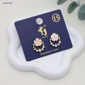 حلق على شكل وردة ملونة لون ذهبي وزهري